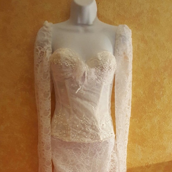 Pure White Corset Lace Lehenga Wedding Saree Set